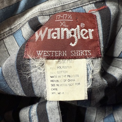Vintage Wrangler Western Mens Large Pearl Snap Blue Stripe Sz XL 17 17.5 Rancher - Picture 5 of 8