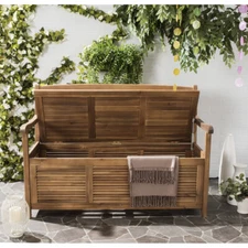 SAFAVIEH Outdoor Collection Brisbane Storage Bench | Natural |