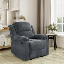 Manual Standard Recliner Arm Chair Big And Tall Gray Microfiber Lounger Seat NEW
