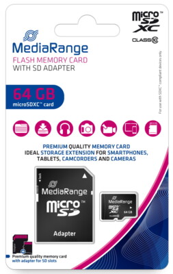 Mediarange Micro SDXC Karte 64GB Speicherkarte Class 10