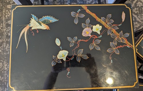Mesas de anidación vintage de 4 piezas estilo asiático flores diseños intrincados LEER - Imagen 20 de 22