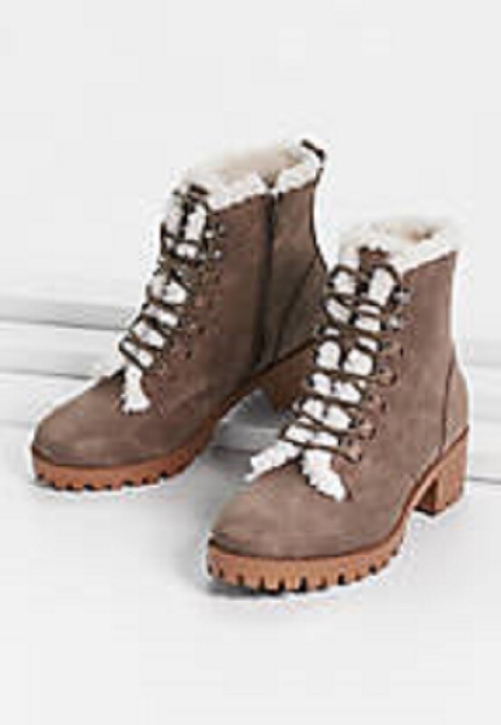 Maurices~NWT~Ciara Sherpa Line Heel Dark Taupe Winter Hiking Boots
