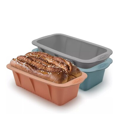 3 pack Silicone Bread Loaf Pans - Baking Mold For Baking Cakes Brownies Long loa