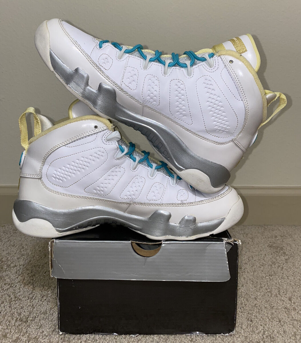 Nike Air Jordan 9 Retro 7Y White Turquoise Metallic Silver Nike Air Jordan 9 Retro 7Y White Turquoise Metallic Silver