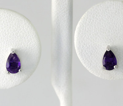 Sterling Silver Pear Shaped Amethyst Stud Earrings .75 C.T. T.W.