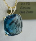 GENUINE 7.76 Cts BLUE ZIRCON PENDANT 14K YELLOW GOLD- Free Certificate - NWT — photo 3