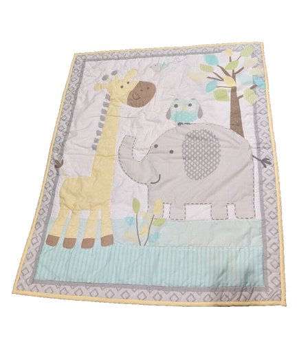 Garanimals Gray & blue, yellow Owl Giraffe Elephant Baby Blanket Clouds 32x40