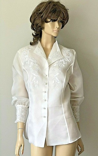 VTG ESCADA WHITE EMBROIDERED ORGANZA-SILK FRENCH