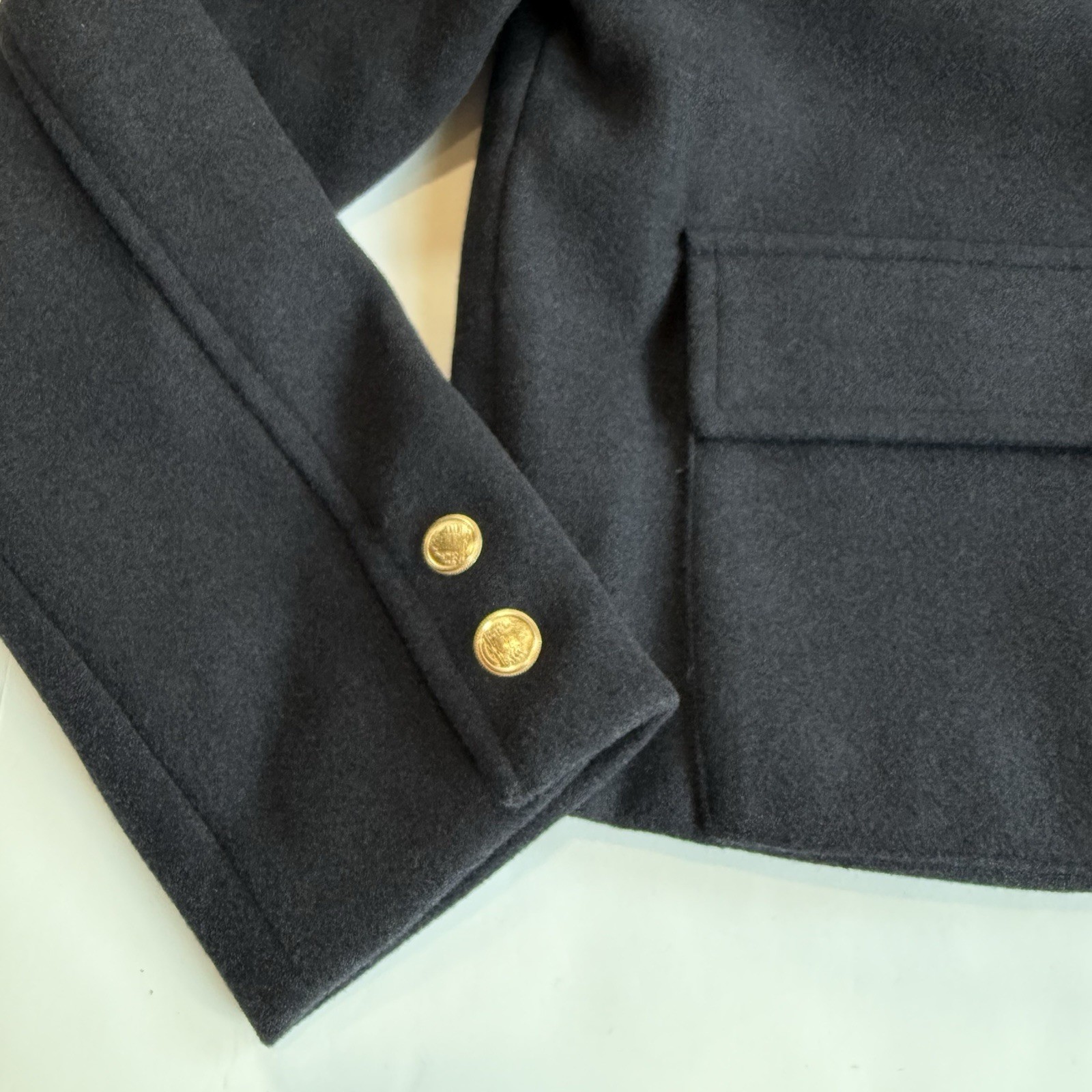 New Jason Wu Edit Cropped Pea Coat 4 S Military Jacket Blazer Gold Tone Button image 7