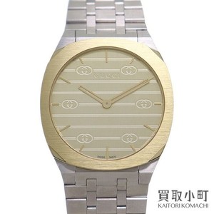 Authentic Gucci 25H Quartz Gold Watch 38mm SS Bracelet 18K Yellow Gold Plated Multi