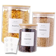 3 Pcs Glass Canisters with Airtight Bamboo Lids and 42 Kitchen Pantry 3 pack