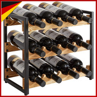 Weinregal Stapelbar Metallrahmen 3 Etagen 12 Flaschen Holz Vintage Braun KüChe