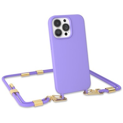 Für Apple iPhone 13 Pro Handyhülle zum Umhängen Band Kordel Kette Tasche Lila