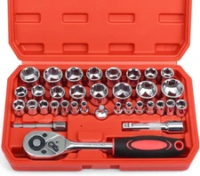 46 Pieces 1/4 inch Drive Socket Ratchet Wrench Set, with Bit Socket Set 