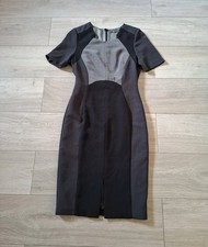 M&S Grey & Black Classic Stretch Pencil Dress Colourblock Work Office Wiggle UK8