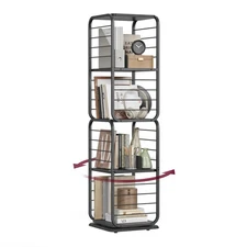 4-Tier Rotating Bookshelf, Bookcase with Bookends for Small Spaces, Corner Sh...