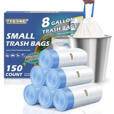 150 Count 8 Gallon Trash Bags Drawstring - 1.2 Mil Heavy Duty Medium Garbage ...