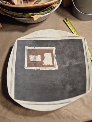 Contemporary Studio Art Pottery Platter Abstract Charger Signed Hadler 15in a...