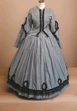 without tags CIVIL WAR DRESSVICTORIAN STYLE  BLACK  WHITE GINGHAM DRESS  G2U
