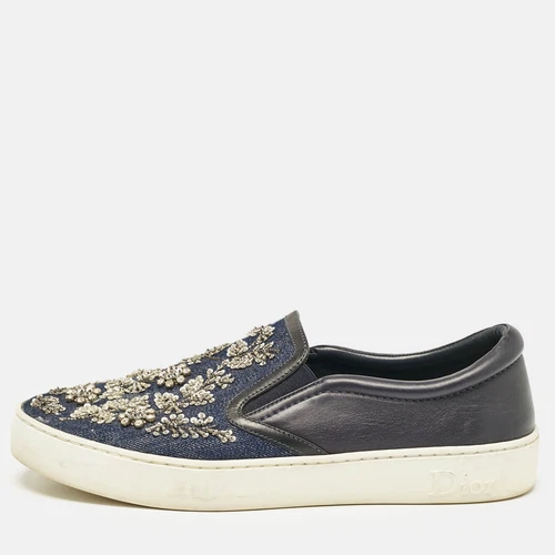 Baskets à enfiler Dior bleu denim et cuir ornées pointure 39,5