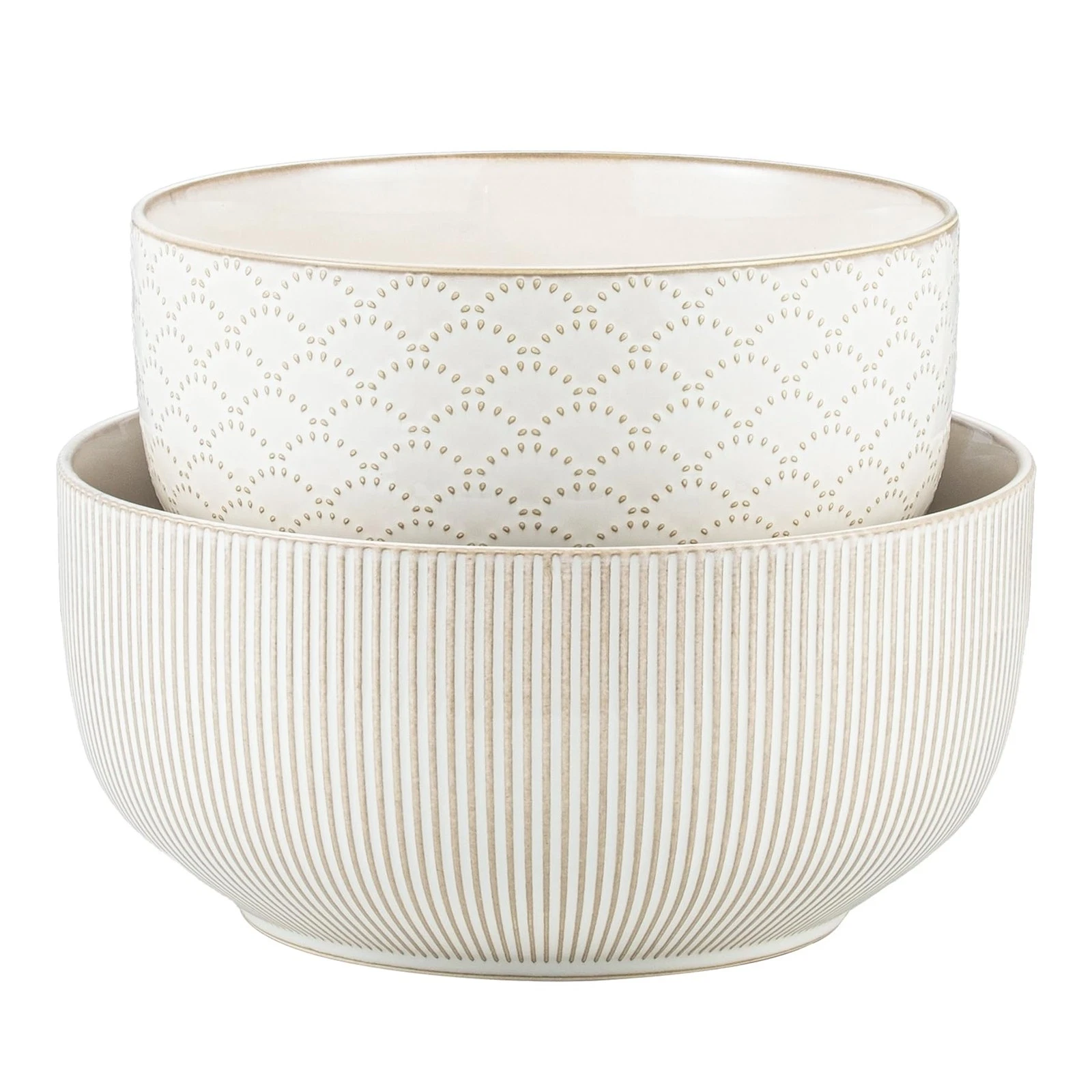 Mikiegy Ceramic Mixing Bowls Set of 2, Nesting Ceramic Embossment Stoneware M...