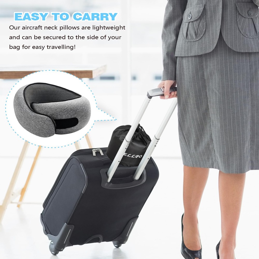 Memory Foam Travel Neck Pillow for Airplanes Cars 360° Ergonomic Support