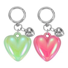 2 Pcs Resin Cute Heart Keychain for Women, Electroplated Green/Rose Red