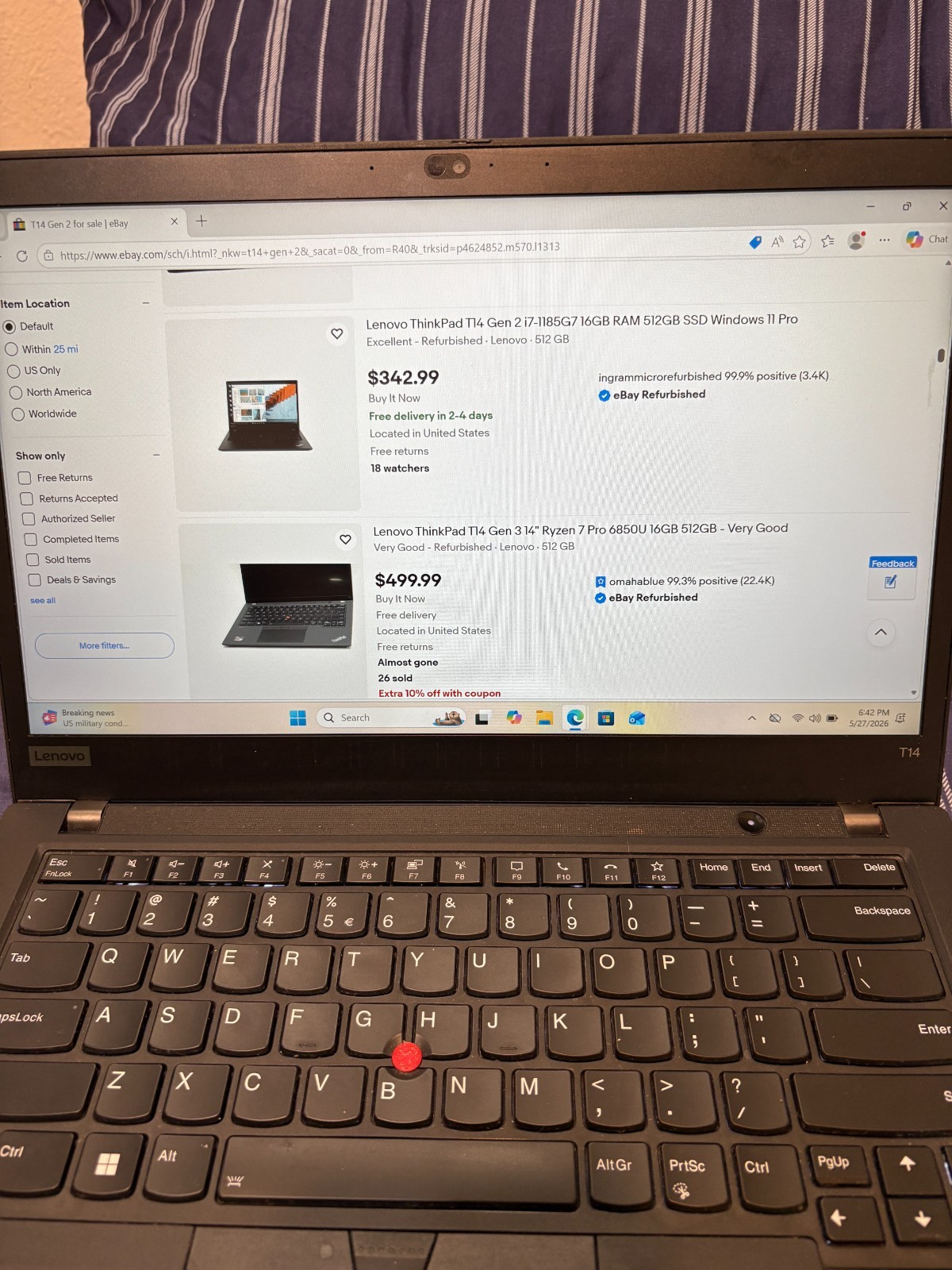 Lenovo ThinkPad T14, 14-Inch Laptop, with i7-1185G7 3GHZ, 512 GB SSD (Solid State Drive), Windows 11 Pro