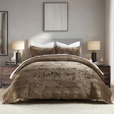 Velvet Quilt Set, Mocha Brown Velvet Quilt Queen 90"x96" 01-5 Mocha Brown