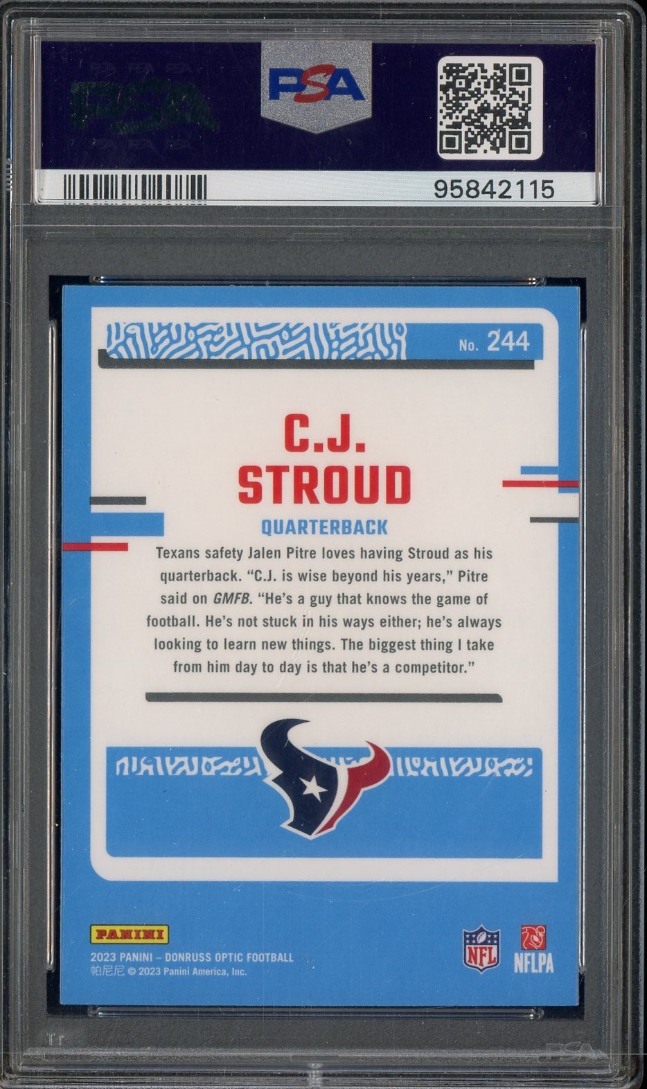 2023 Donruss Optic #244 CJ Stroud Houston Texans RC Rookie PSA 9 MINT view 2
