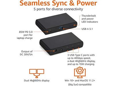 NEW AMAZON BASICS THUNDERBOLT 4 DOCKING STATION 2 X TB T4 DUAL DISPLAY