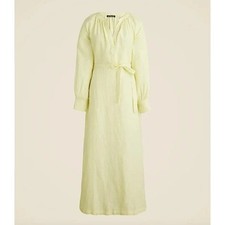 NWT J.Crew Sz M Pale Yellow Cabana Dress Linen Long Sleeve Lined CI918
