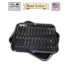 Broiler Pan & Roasting Rack Black Porcelain Coating Dishwasher Safe Rectangular