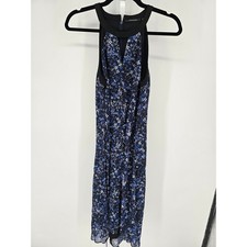 Tahari Womens Sz 6 Midi Length Sleeveless Dress Blue Black Floral