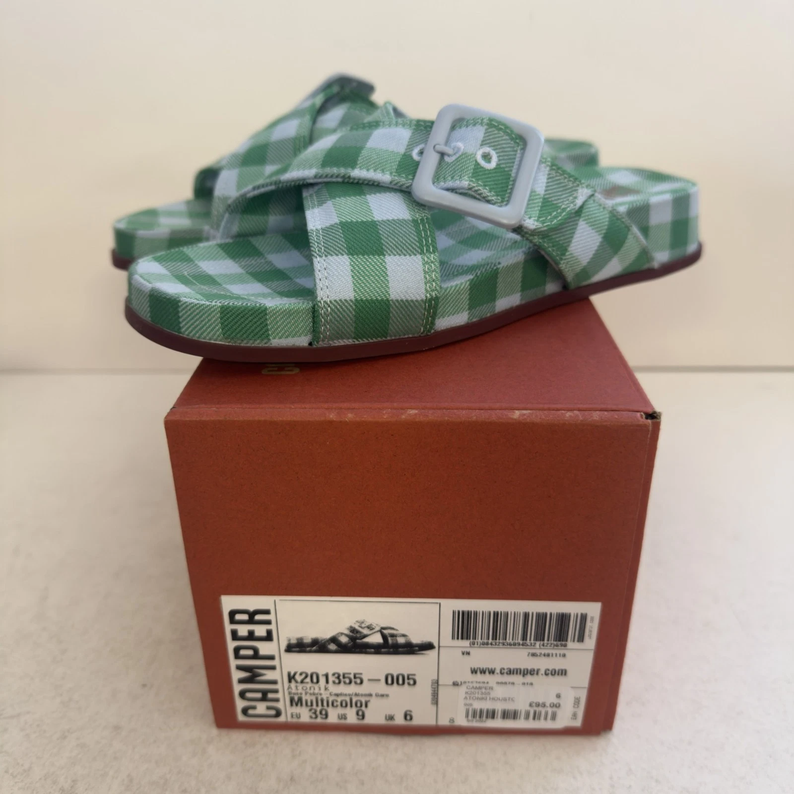 Camper Womens Atonik Sandal, Beige, Green, Blue, UK 6, Ex Display