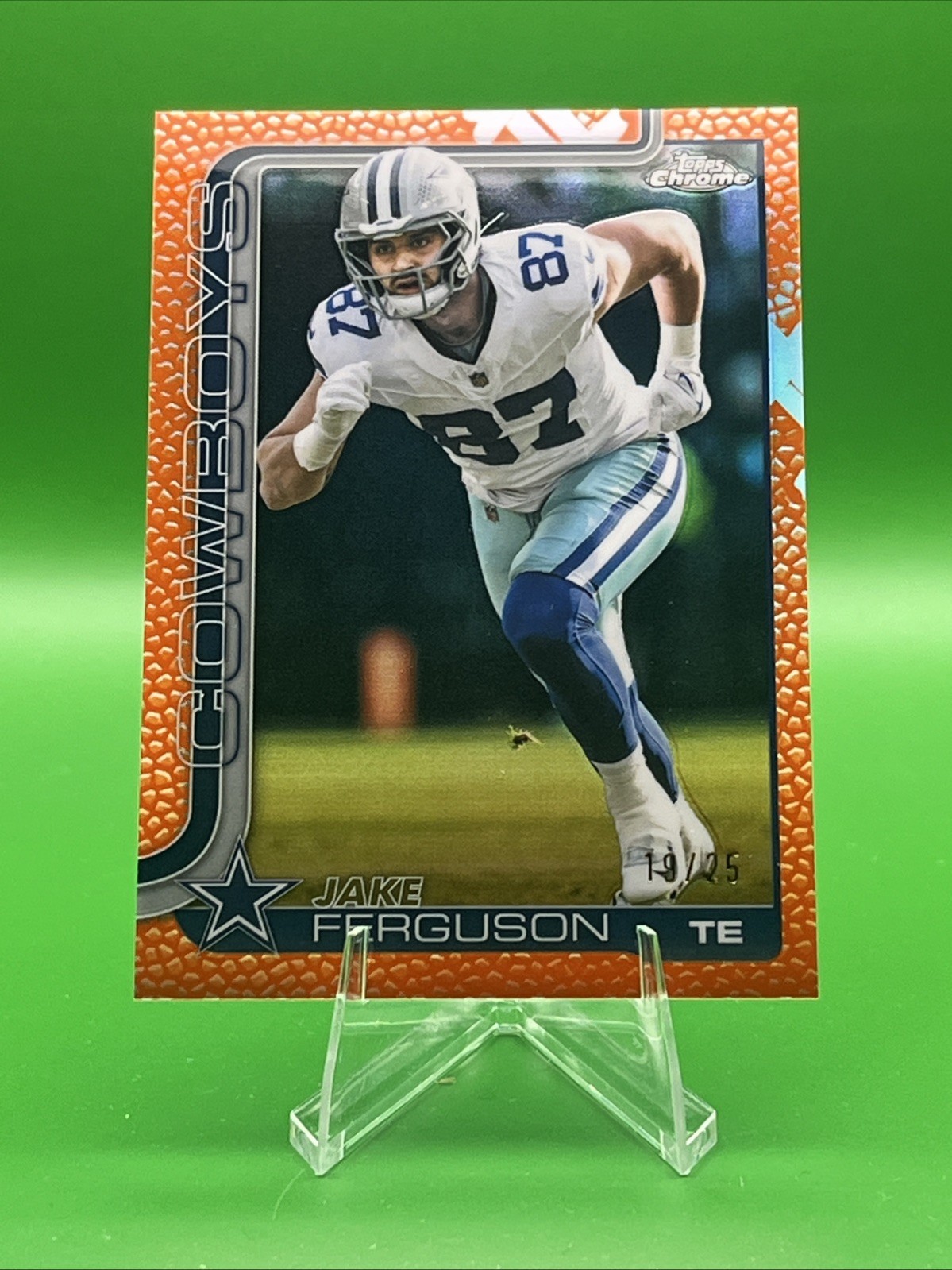 Jake Ferguson 2025  Topps Chrome Football Leather Orange  Numbered To 25