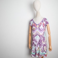 MISSONI Womens Purple Geometric V-Neck Art Antique Short Sleeve Knitted Dress 46