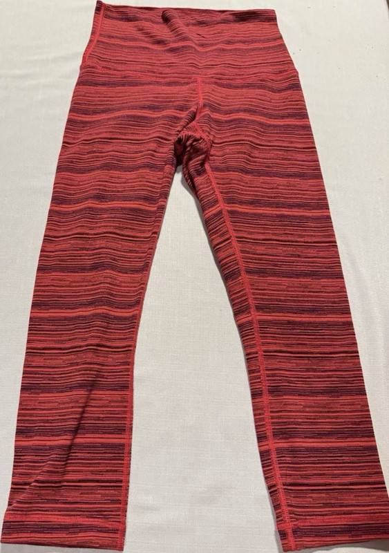 Lululemon Striped High Rise Ankle Leggings Red Pink Black Women's Size S