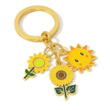 Sunflower Keychain - Smiling Sun Daisy Key Chains for Women, Happy Flower B...