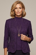 Alex Evenings Embellished 3/4 Sleeve Square Neck Jacquard ONE  PIECE Jacket