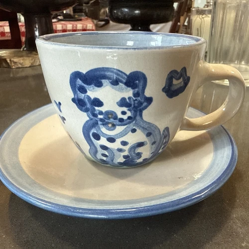 M.A. Hadley Art Pottery Tea / Coffee Mug Cup & Saucer Farm Dog