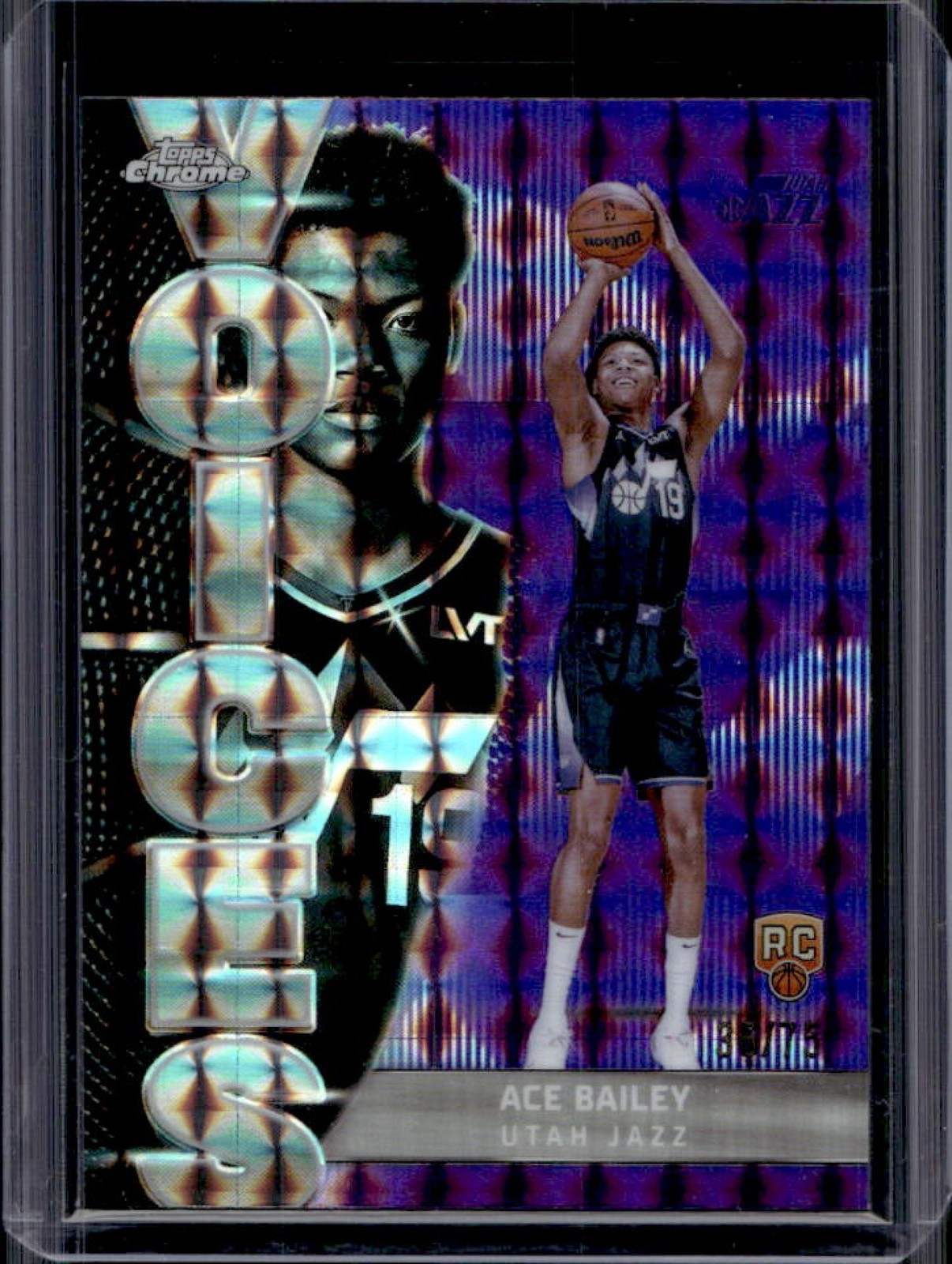 2025-26 Topps Chrome Ace Bailey Voices RC Geometric Purple Refractor #/75 Jazz