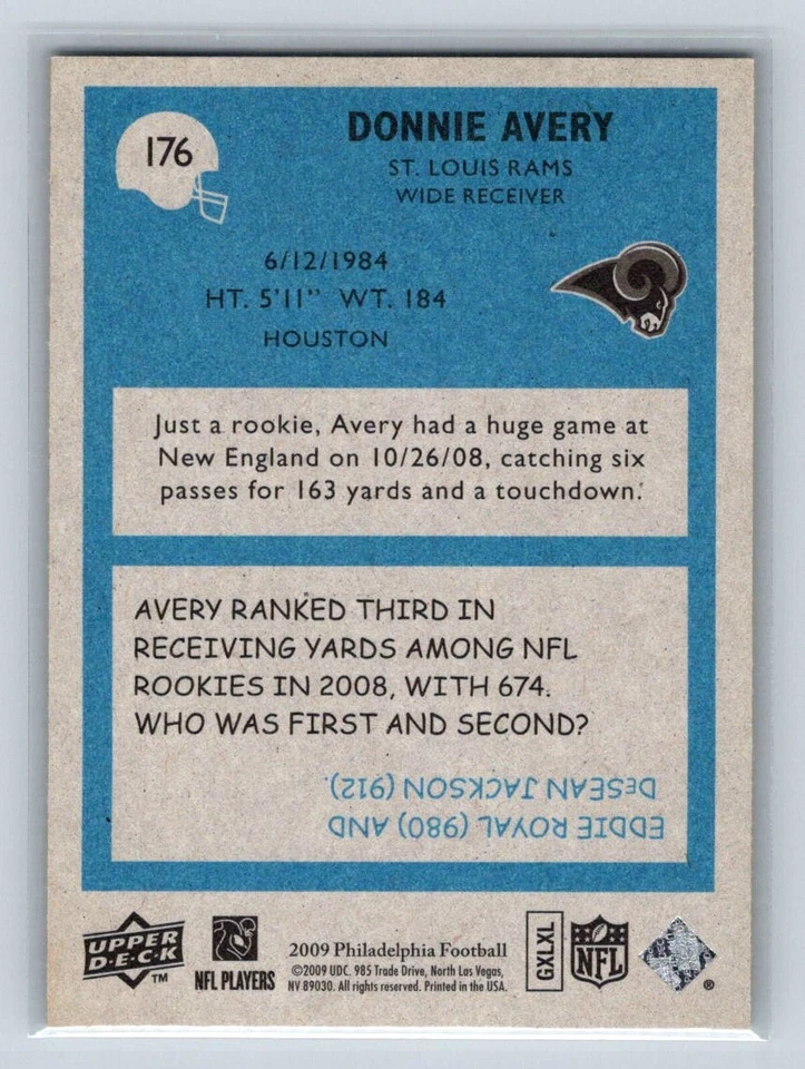 2009 Philadelphia #176 Donnie Avery St. Louis Rams - Image 2 of 2