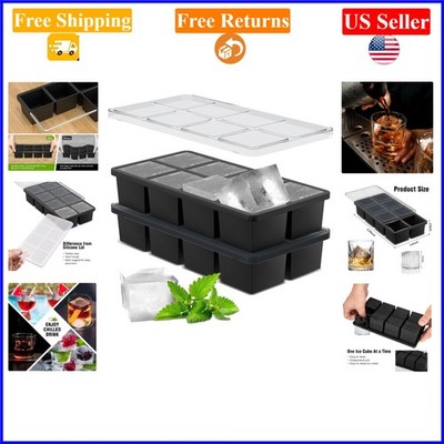2024 Black Silicone Large Ice Cube Tray 2 Pack for Whiskey & Cocktails