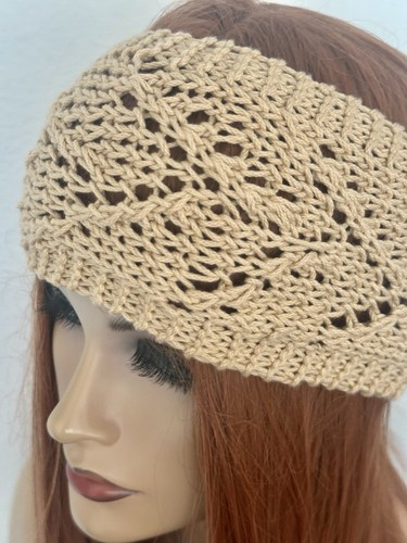 Hand Knits 2 Love Headband Bandana Lace Bow Pearls Designer Fashion Khaki Beige - Picture 2 of 11