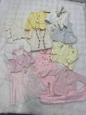 Vintage Knit Crochet Acrylic Baby Girl Lot Clothing Pink Dress Togs