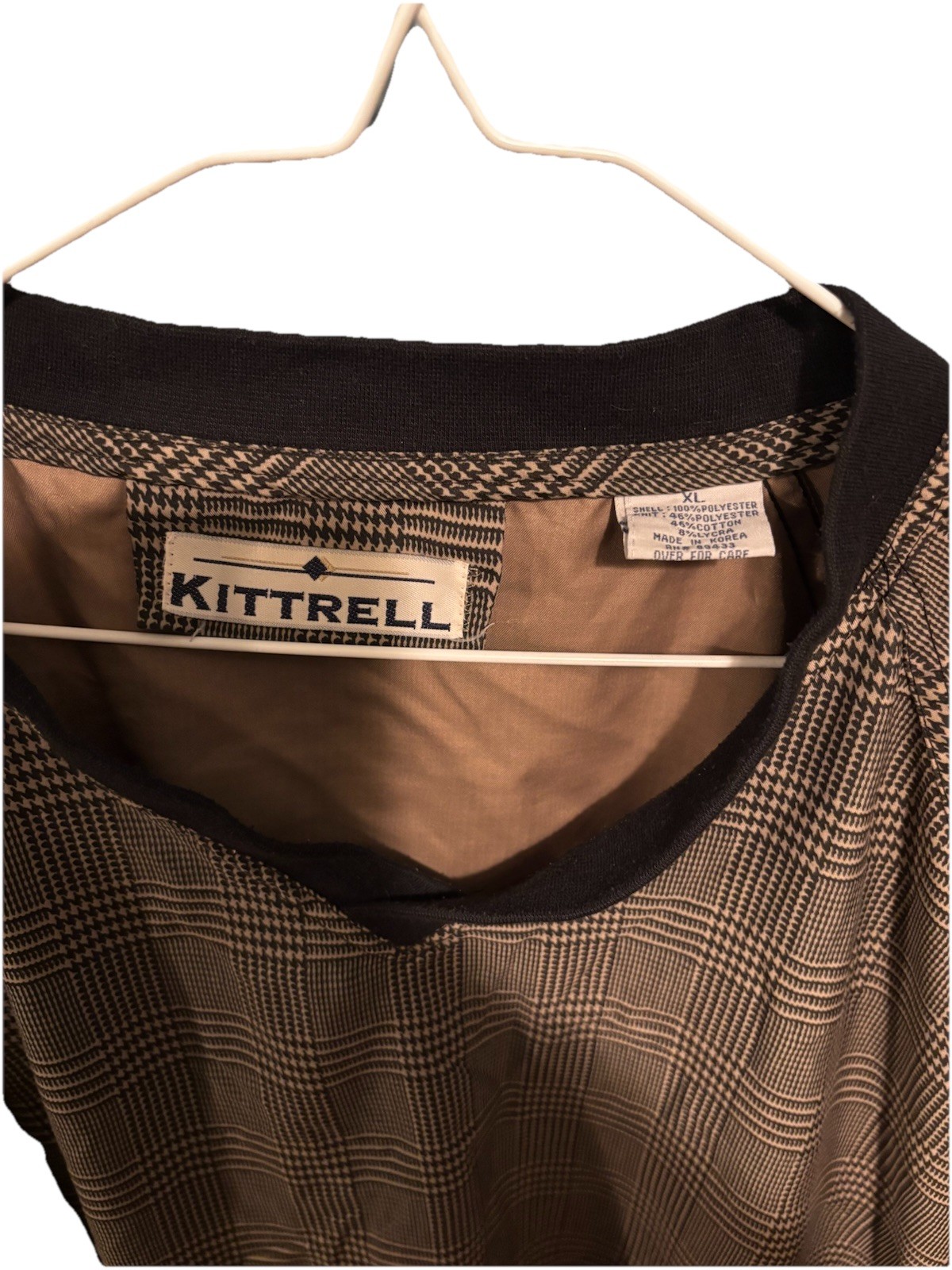Kittrell Houndstooth Pattern Tan Windbreaker Vint… - image 2