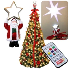 Superstar Santa Deluxe Pop-Up Christmas Tree w/North Star Projector, 7 Feet