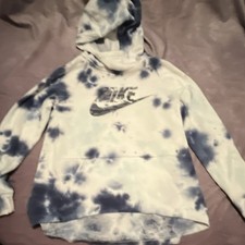 Nike Boys Tie Dye Pullover Hoodie M Blue White Fleece Long Sleeve Logo
