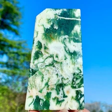 142G Natural Moss Agate Quartz Druzy Slice Extra Large Gemstone Specimen
